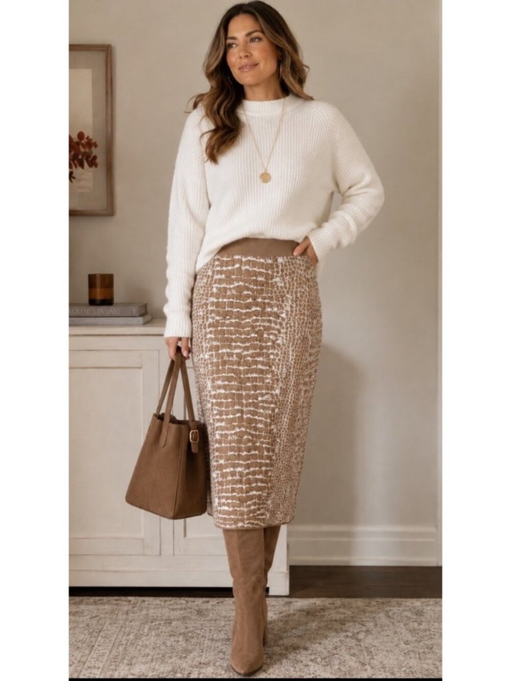 Hugo Boss Frannia Midi Pencil  Skirt Size M Italy Taupe